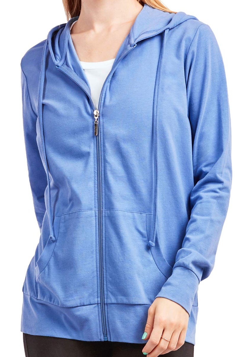 Sofra Women's Thin Cotton Zip Up Hoodie Jacket (S, Blue) - Image 3